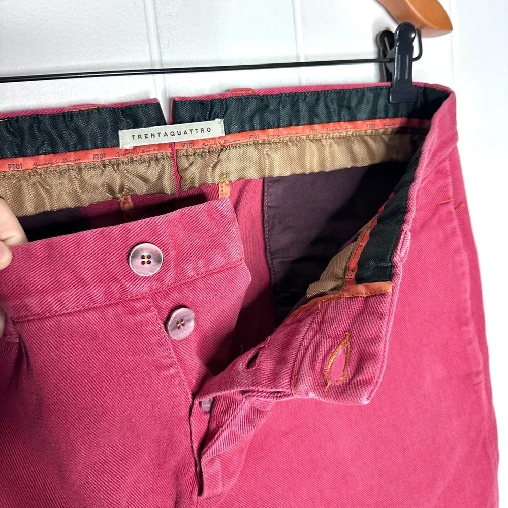 PT01 Carnaby’s Denim Red Pink Trentaquattro Button Fly Chino Pants Trousers - Picture 5 of 12